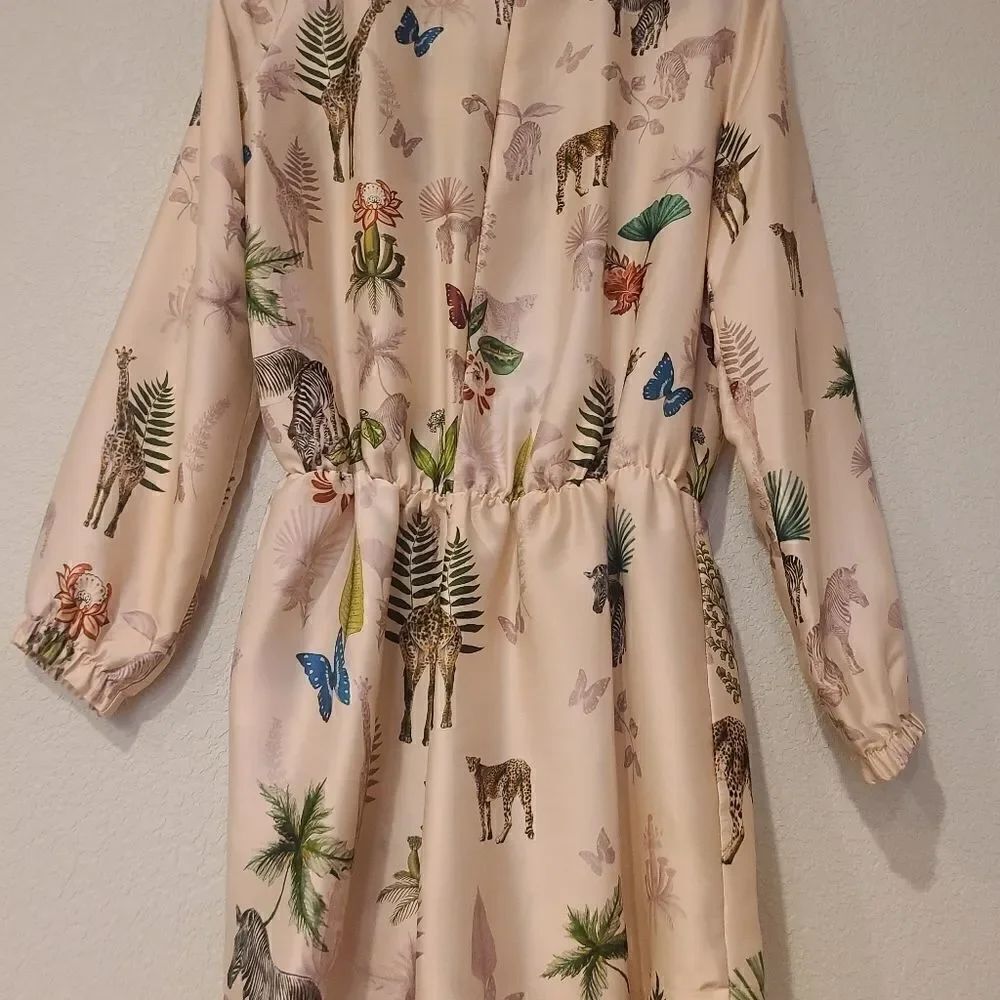 Berna Safari Printed Floral Animals Silk Romper Jumpsuit L - Picture 7 of 11
